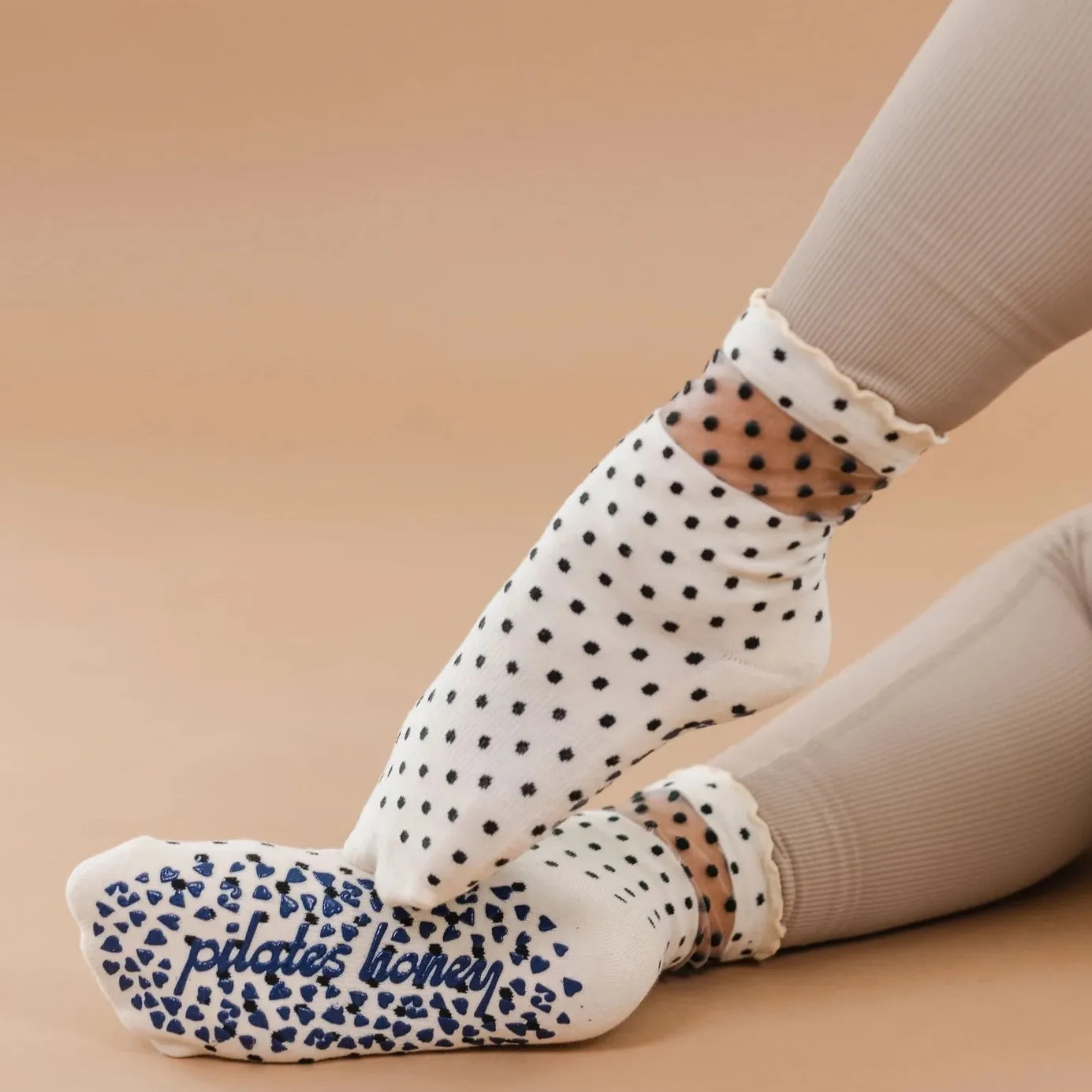 Sheer Polka Dot Crew - Crew Grip Sock (Barre / Pilates)