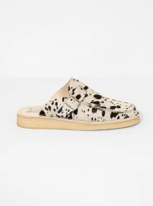 Side Seam Mules White Cow Print