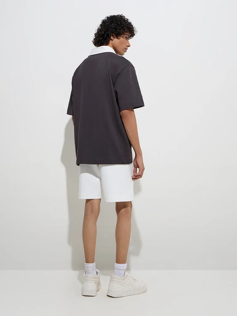 Studiofit White Relaxed-Fit Mid-Rise Cotton-Blend Shorts