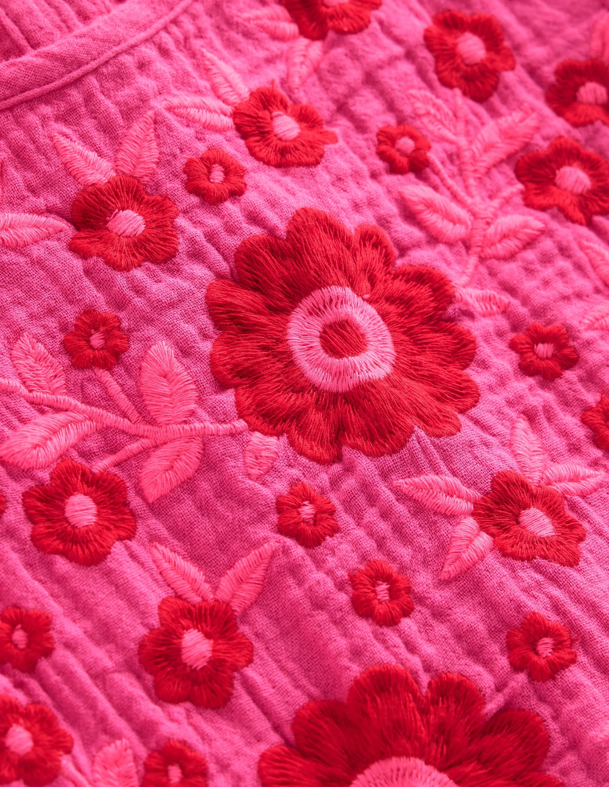 Tiered Doublecloth Dress-Sorbet Pink Embroidered