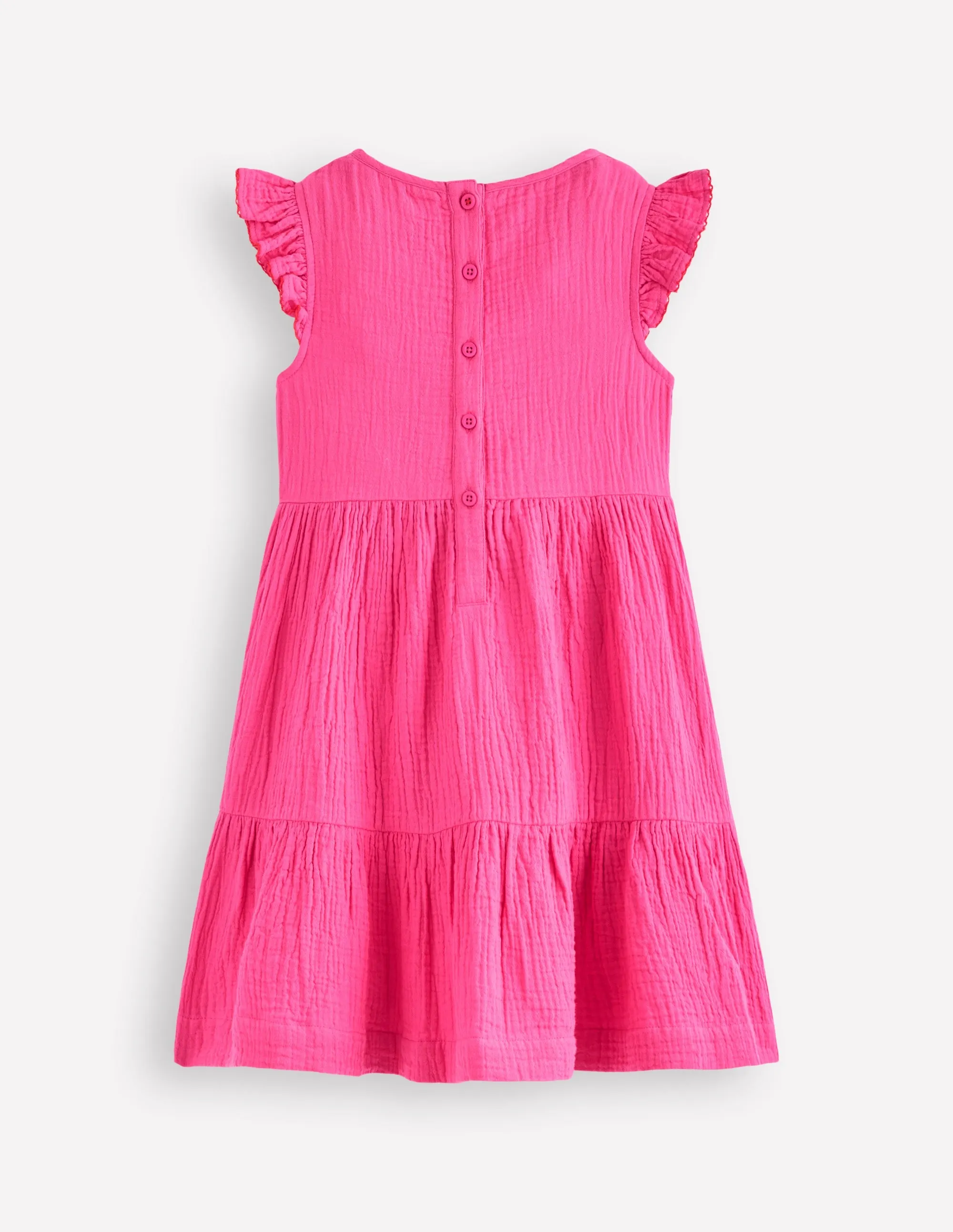 Tiered Doublecloth Dress-Sorbet Pink Embroidered