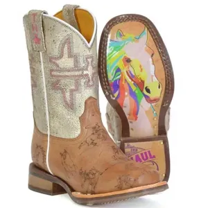 Tin Haul Yipee / A Girls Love Sole (White) - Little Kids/Big Kids Leather Cowgirl Boots