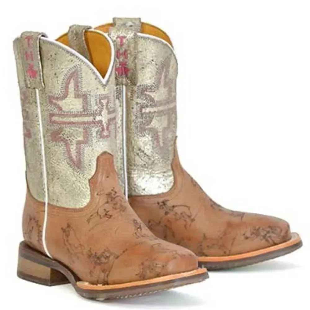 Tin Haul Yipee / A Girls Love Sole (White) - Little Kids/Big Kids Leather Cowgirl Boots