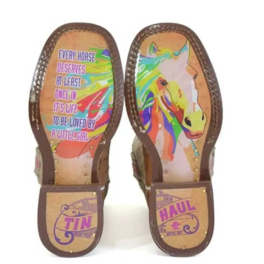 Tin Haul Yipee / A Girls Love Sole (White) - Little Kids/Big Kids Leather Cowgirl Boots
