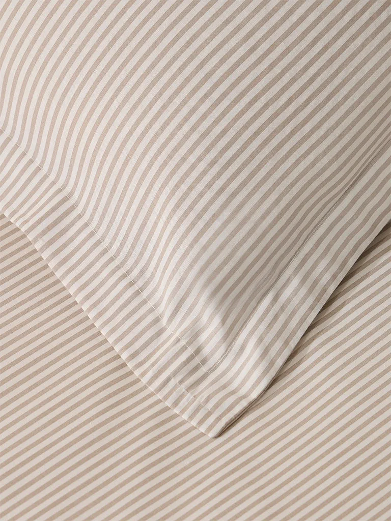 Westside Home Beige Striped King Bed Flat Sheet and Pillowcase Set