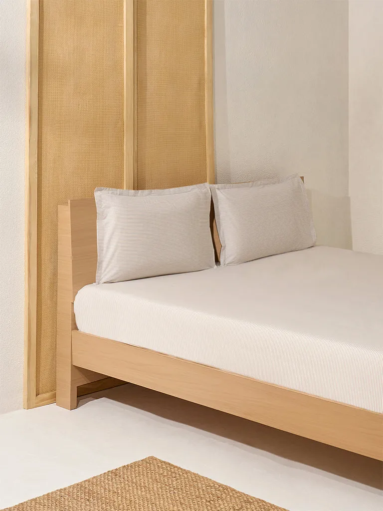 Westside Home Beige Striped King Bed Flat Sheet and Pillowcase Set