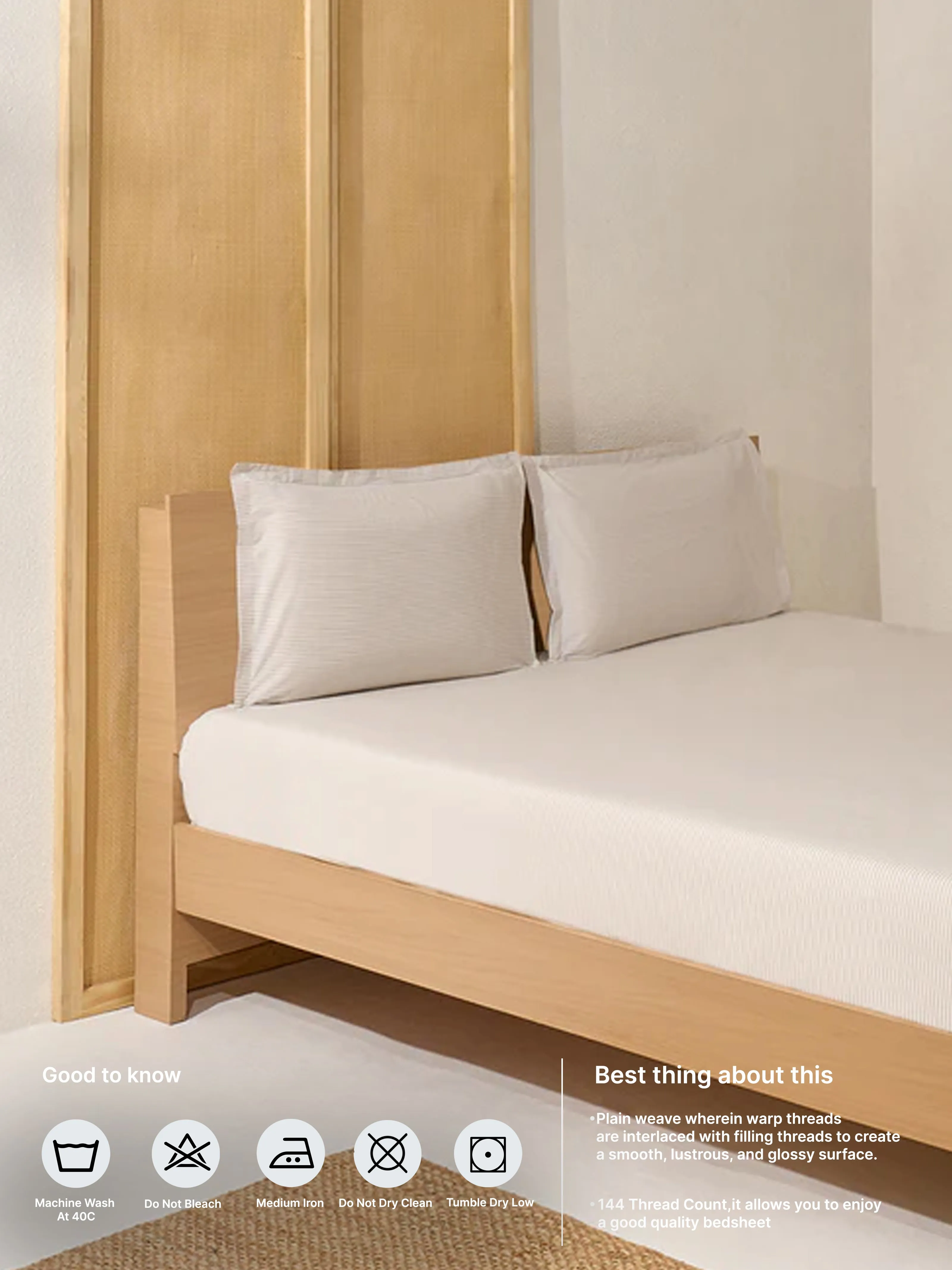 Westside Home Beige Striped King Bed Flat Sheet and Pillowcase Set
