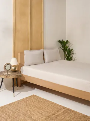 Westside Home Beige Striped Queen Bed Flat Sheet and Pillowcase Set