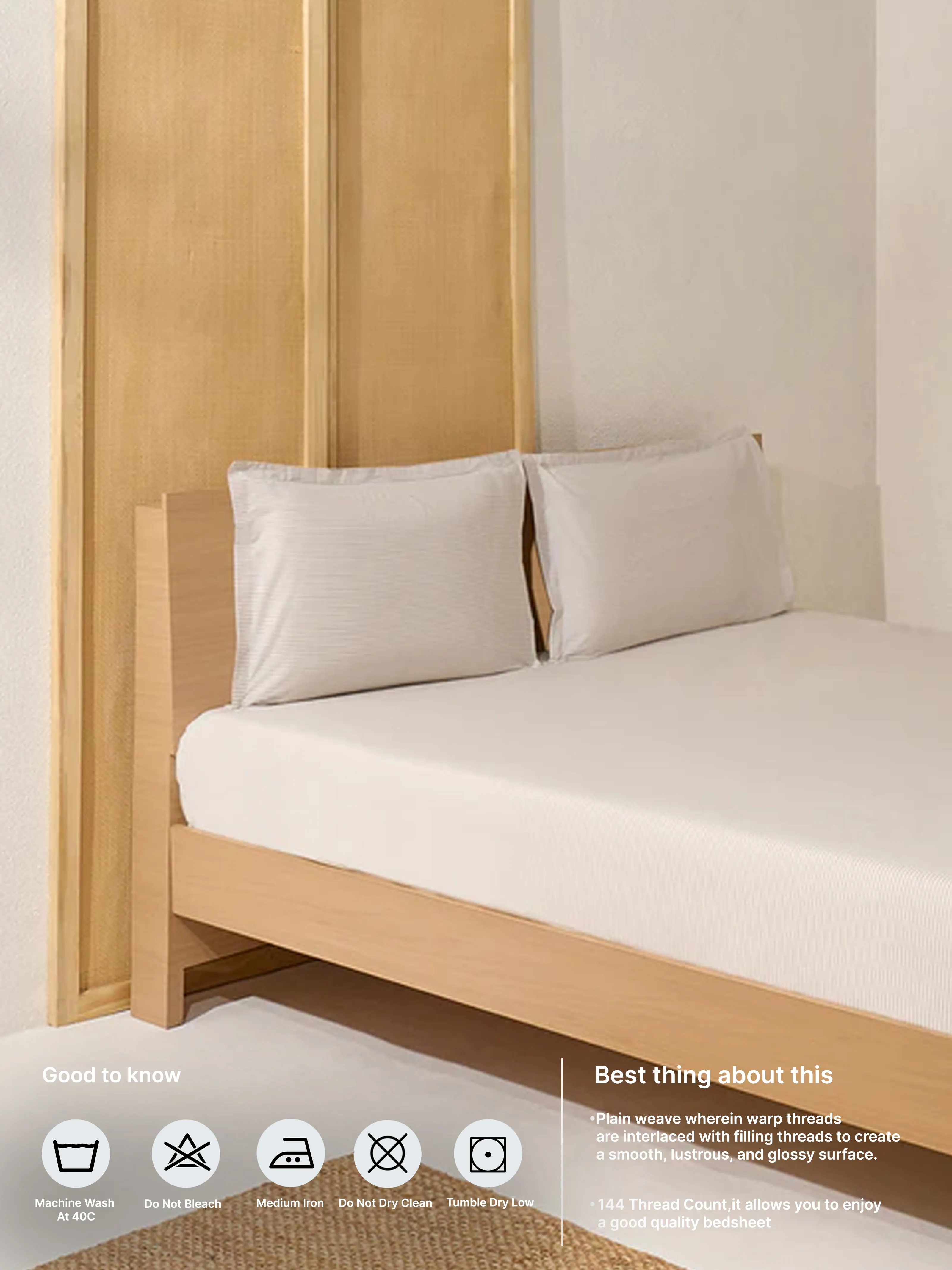 Westside Home Beige Striped Queen Bed Flat Sheet and Pillowcase Set