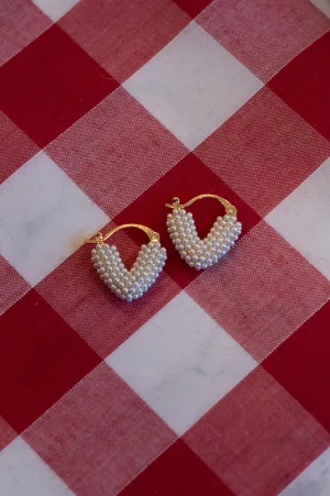 White Chunky Pearl V Shape Earrings