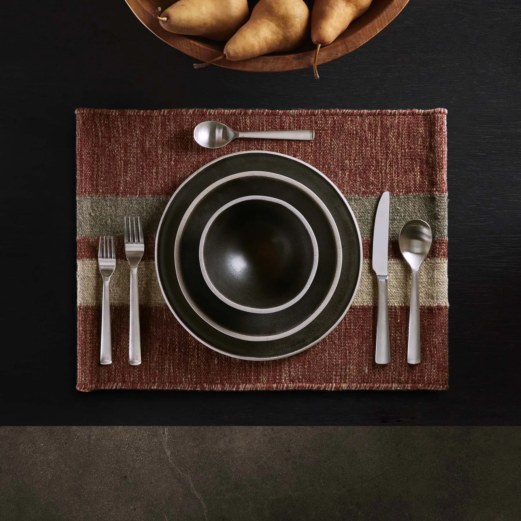 Wool Double Stripe Placemat - Wine/Flint/Oyster