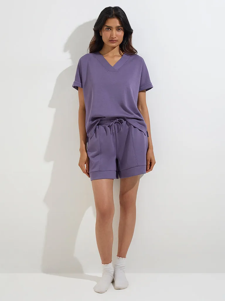 Wunderlove Lavender Solid High-Rise Shorts
