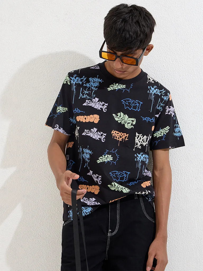 Y&F Kids Black Text Design Cotton T-Shirt