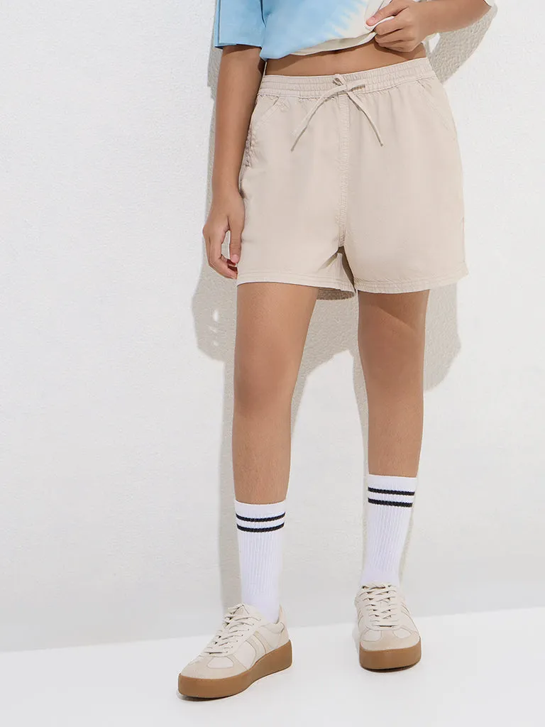 Y&F Kids Light Beige High-Rise Denim Shorts