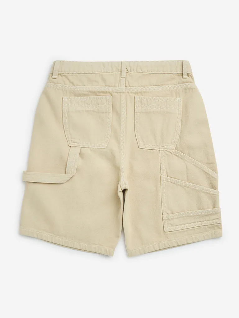 Y&F Kids Light Beige Mid-Rise Denim Shorts