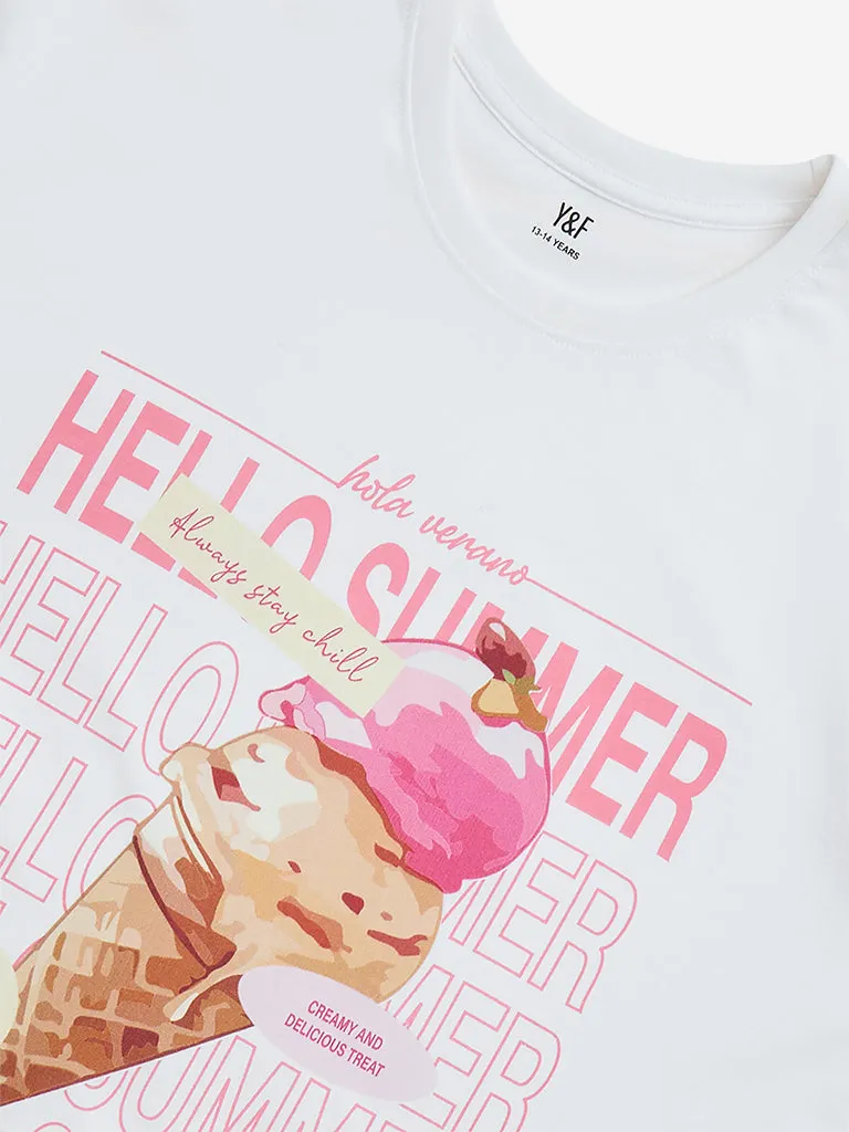 Y&F Kids White Ice-Cream Design Cotton T-Shirt