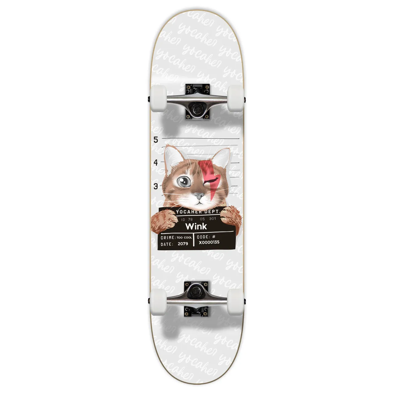 Yocaher Complete Skateboard 7.75"- Rockstar Cat- White Wink
